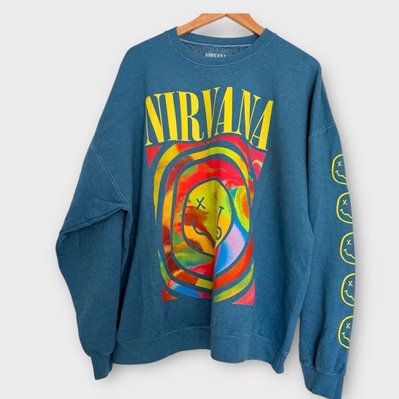 Nirvana Oversized Crewneck Sweatshirt Blue Tie Dye Print S/M - Picture 3 of 8